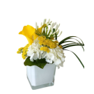 Centre de table Hortensias & Callas jaunes (diam 20cm)