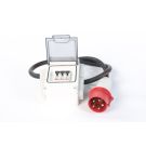 Male P17 32A three-phase + N + E power socket + 1m of 6sq.mm cable + cabinet equipped with 3 16A single-phase sockets